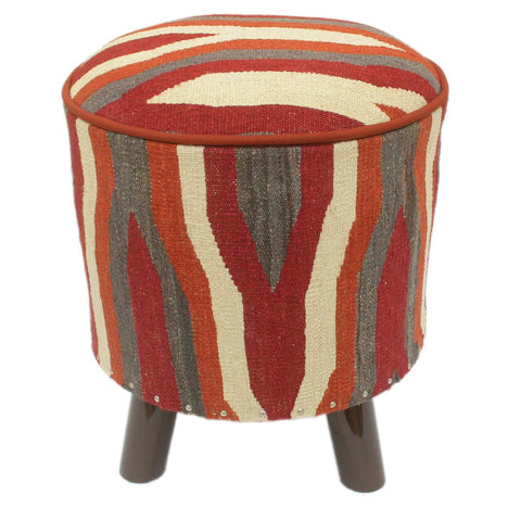 handmade Modern Ottoman Rust Red Hand-made ROUND Vegetable dyed wool and wood  