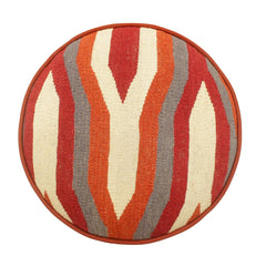 handmade Modern Ottoman Rust Red Hand-made ROUND Vegetable dyed wool and wood  