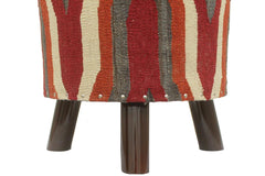 handmade Modern Ottoman Rust Red Hand-made ROUND Vegetable dyed wool and wood  