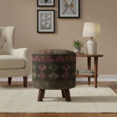 handmade Traditional Ottoman Black Purple Hand-made ROUND Vegetable dyed wool and wood  