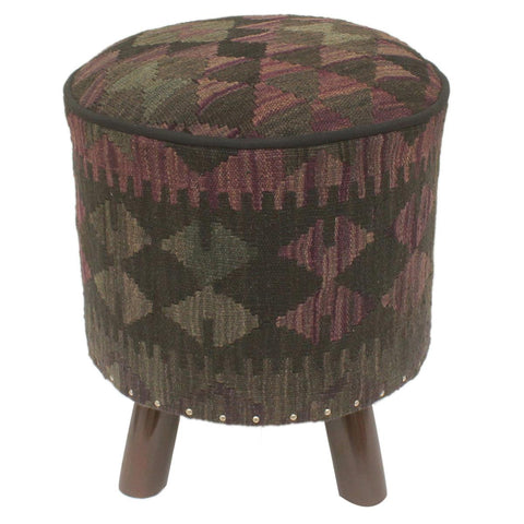 handmade Traditional Ottoman Black Purple Hand-made ROUND Vegetable dyed wool and wood  