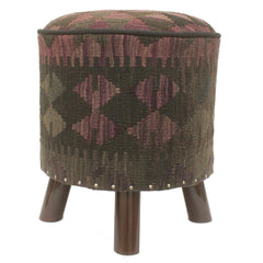 handmade Traditional Ottoman Black Purple Hand-made ROUND Vegetable dyed wool and wood  17'' x 17'' x 19''