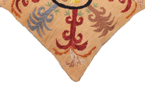 handmade Traditional Pillow Orange Red Hand-Woven SQUARE 100% WOOL Handmade pillow