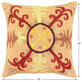handmade Traditional Pillow Orange Red Hand-Woven SQUARE 100% WOOL Handmade pillow