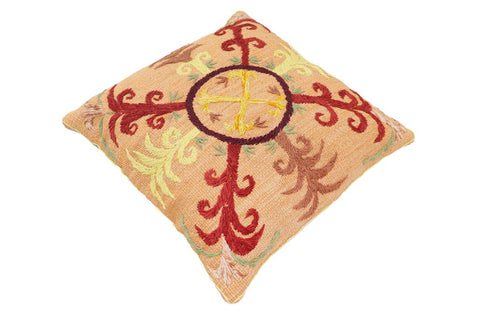 handmade Traditional Pillow Orange Red Hand-Woven SQUARE 100% WOOL Handmade pillow