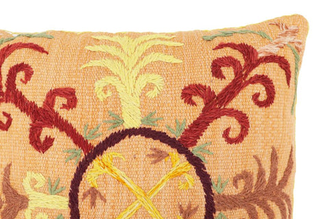 handmade Traditional Pillow Orange Red Hand-Woven SQUARE 100% WOOL Handmade pillow