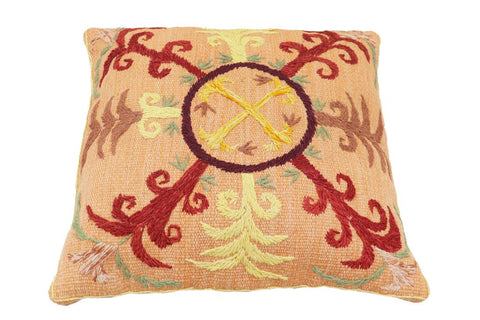 handmade Traditional Pillow Orange Red Hand-Woven SQUARE 100% WOOL Handmade pillow