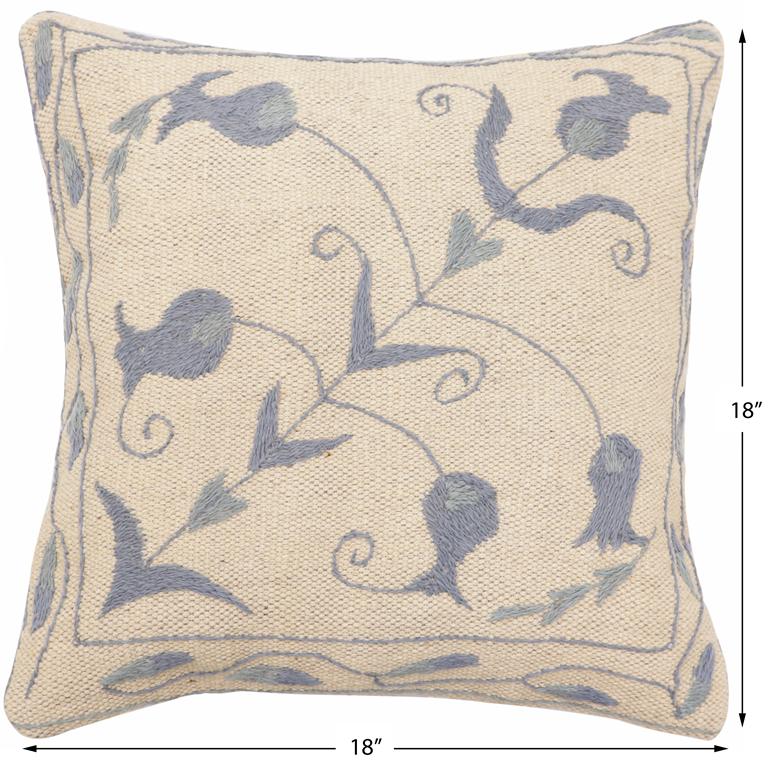 handmade Traditional Pillow Beige Blue Hand-Woven SQUARE 100% WOOL Handmade pillow