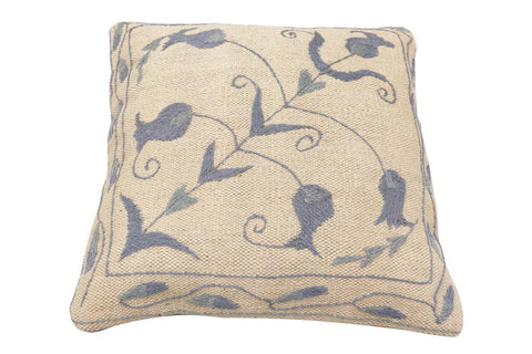 handmade Traditional Pillow Beige Blue Hand-Woven SQUARE 100% WOOL Handmade pillow