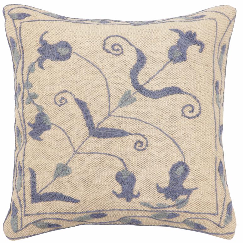 handmade Traditional Pillow Beige Blue Hand-Woven SQUARE 100% WOOL Handmade pillow