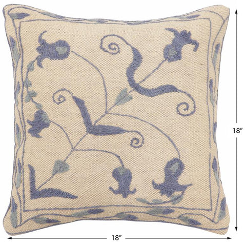 handmade Traditional Pillow Beige Blue Hand-Woven SQUARE 100% WOOL Handmade pillow