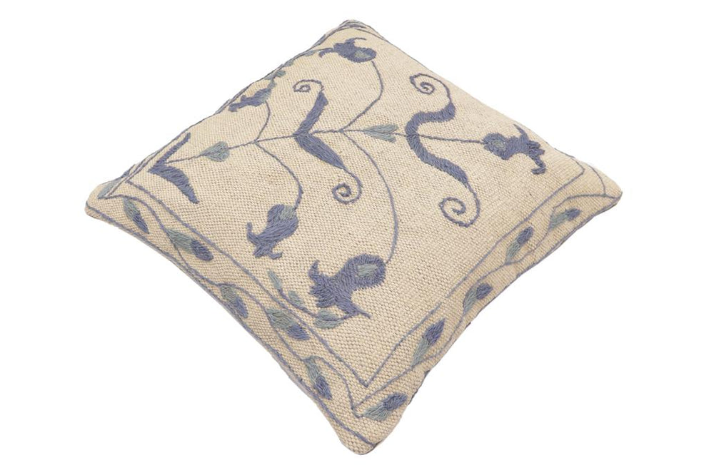 handmade Traditional Pillow Beige Blue Hand-Woven SQUARE 100% WOOL Handmade pillow