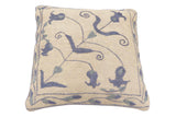 handmade Traditional Pillow Beige Blue Hand-Woven SQUARE 100% WOOL Handmade pillow