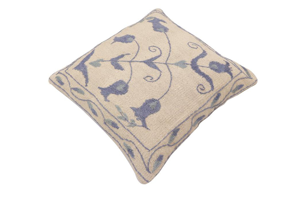 handmade Traditional Pillow Beige Blue Hand-Woven SQUARE 100% WOOL Handmade pillow