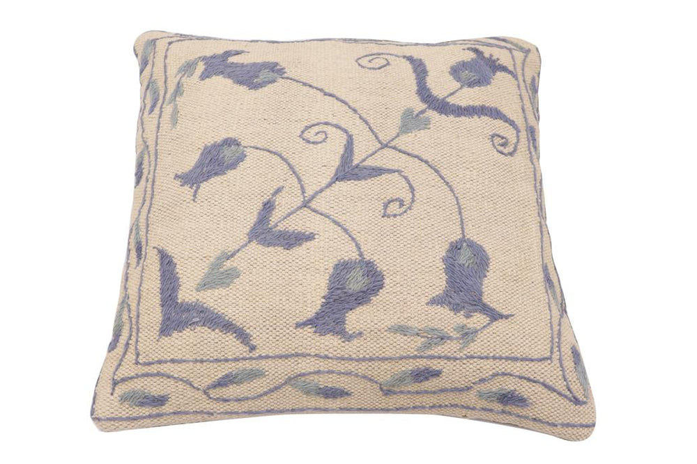 handmade Traditional Pillow Beige Blue Hand-Woven SQUARE 100% WOOL Handmade pillow