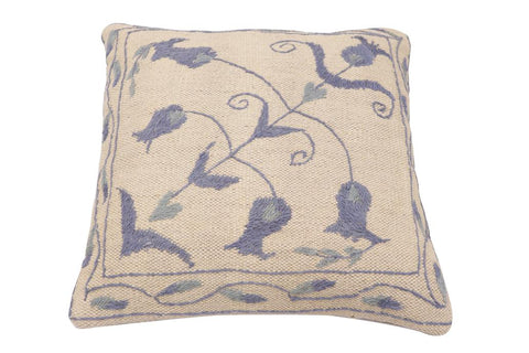 handmade Traditional Pillow Beige Blue Hand-Woven SQUARE 100% WOOL Handmade pillow