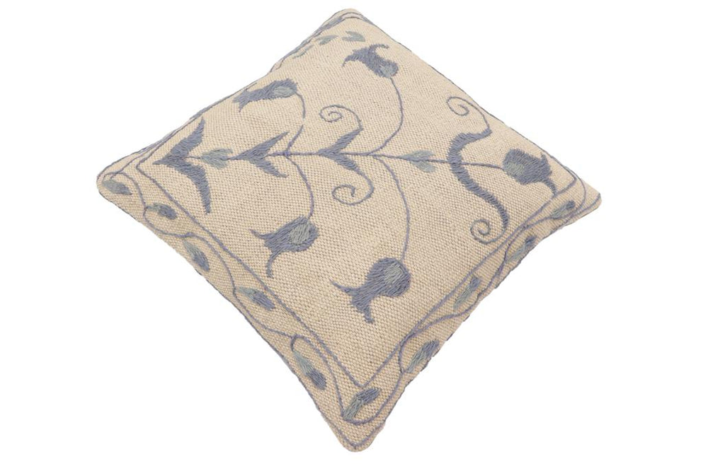 handmade Traditional Pillow Beige Blue Hand-Woven SQUARE 100% WOOL Handmade pillow