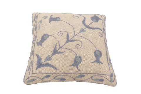 handmade Traditional Pillow Beige Blue Hand-Woven SQUARE 100% WOOL Handmade pillow