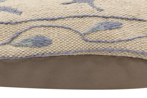 handmade Traditional Pillow Beige Blue Hand-Woven SQUARE 100% WOOL Handmade pillow