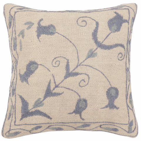 handmade Traditional Pillow Beige Blue Hand-Woven SQUARE 100% WOOL Handmade pillow