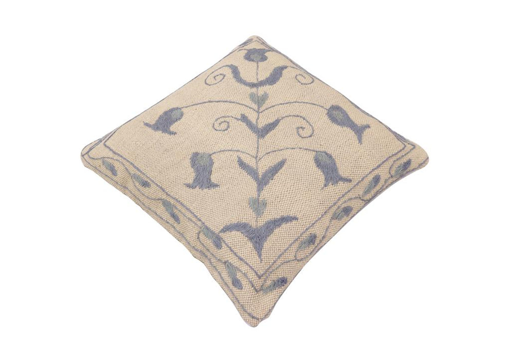 handmade Traditional Pillow Beige Blue Hand-Woven SQUARE 100% WOOL Handmade pillow