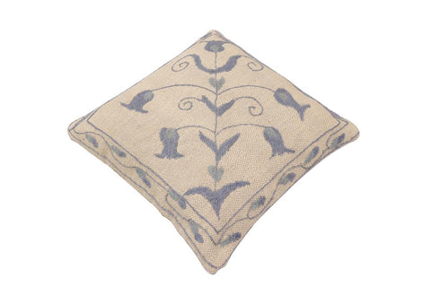handmade Traditional Pillow Beige Blue Hand-Woven SQUARE 100% WOOL Handmade pillow