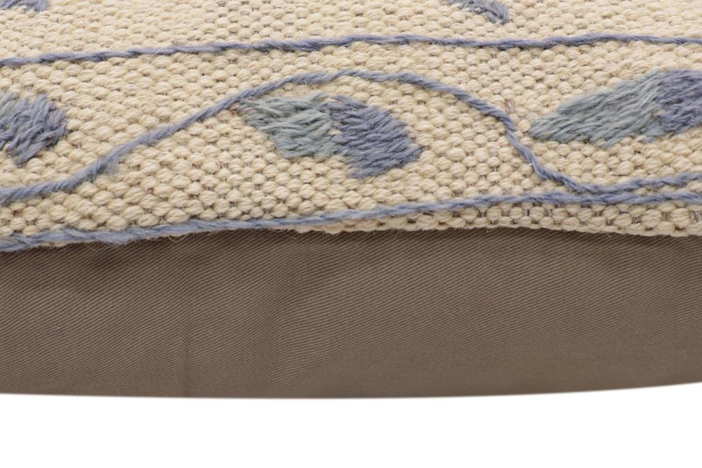 handmade Traditional Pillow Beige Blue Hand-Woven SQUARE 100% WOOL Handmade pillow