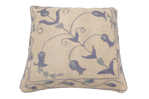 handmade Traditional Pillow Beige Blue Hand-Woven SQUARE 100% WOOL Handmade pillow