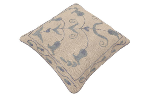 handmade Traditional Pillow Beige Blue Hand-Woven SQUARE 100% WOOL Handmade pillow