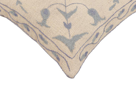 handmade Traditional Pillow Beige Blue Hand-Woven SQUARE 100% WOOL Handmade pillow