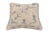 handmade Traditional Pillow Beige Blue Hand-Woven SQUARE 100% WOOL Handmade pillow