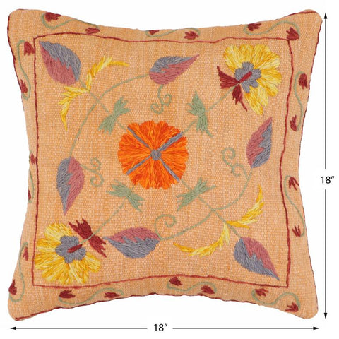handmade Traditional Pillow Orange Red Hand-Woven SQUARE 100% WOOL Handmade pillow