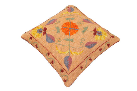 handmade Traditional Pillow Orange Red Hand-Woven SQUARE 100% WOOL Handmade pillow