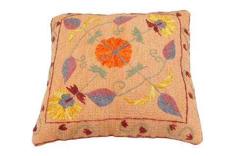 handmade Traditional Pillow Orange Red Hand-Woven SQUARE 100% WOOL Handmade pillow