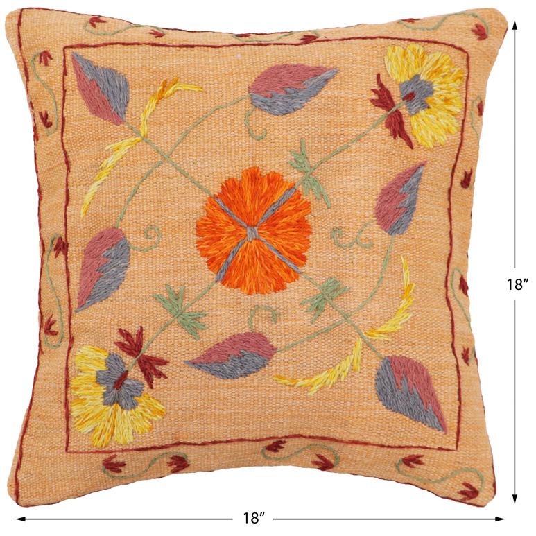 handmade Traditional Pillow Orange Red Hand-Woven SQUARE 100% WOOL Handmade pillow