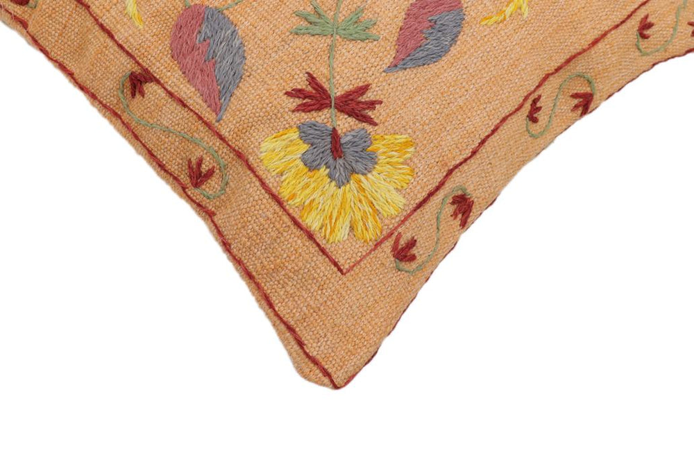 handmade Traditional Pillow Orange Red Hand-Woven SQUARE 100% WOOL Handmade pillow