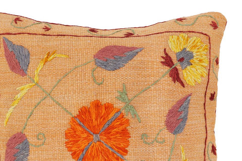 handmade Traditional Pillow Orange Red Hand-Woven SQUARE 100% WOOL Handmade pillow
