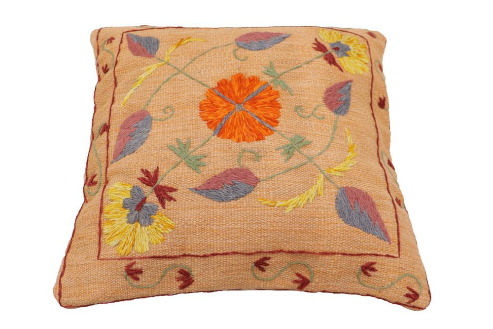 handmade Traditional Pillow Orange Red Hand-Woven SQUARE 100% WOOL Handmade pillow