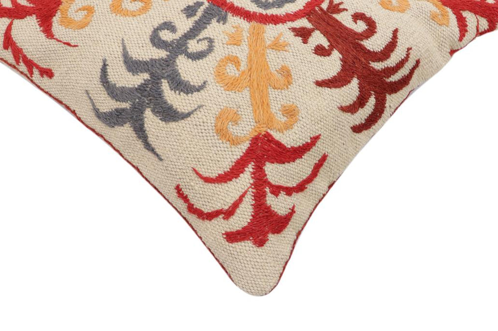 handmade Traditional Pillow Beige Red Hand-Woven SQUARE 100% WOOL Handmade pillow