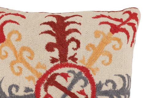handmade Traditional Pillow Beige Red Hand-Woven SQUARE 100% WOOL Handmade pillow