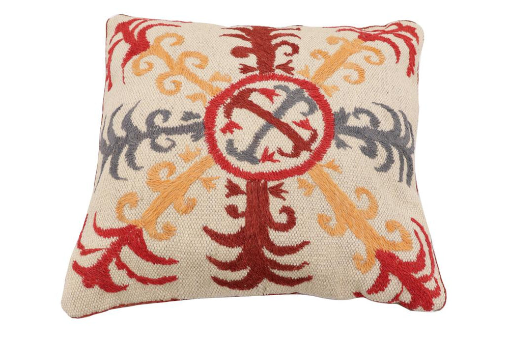 handmade Traditional Pillow Beige Red Hand-Woven SQUARE 100% WOOL Handmade pillow