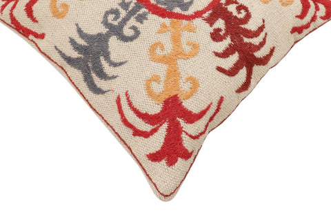 handmade Traditional Pillow Beige Red Hand-Woven SQUARE 100% WOOL Handmade pillow