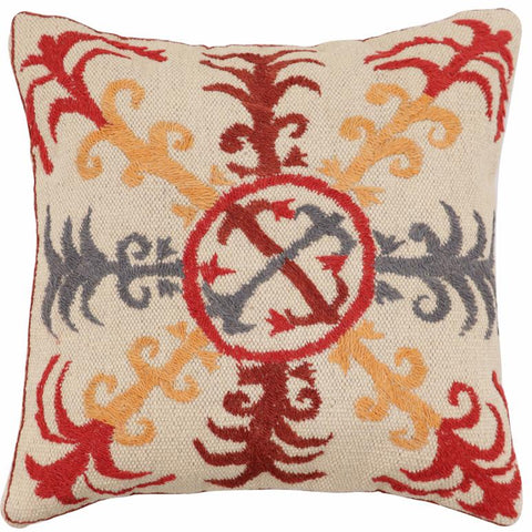 handmade Traditional Pillow Beige Red Hand-Woven SQUARE 100% WOOL Handmade pillow