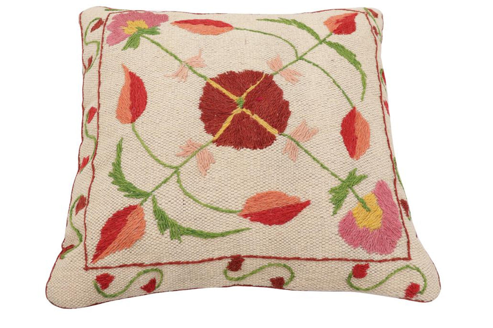 handmade Traditional Pillow Beige Red Hand-Woven SQUARE 100% WOOL Handmade pillow