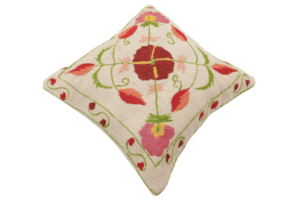 handmade Traditional Pillow Beige Red Hand-Woven SQUARE 100% WOOL Handmade pillow