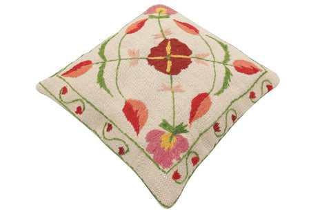 handmade Traditional Pillow Beige Red Hand-Woven SQUARE 100% WOOL Handmade pillow
