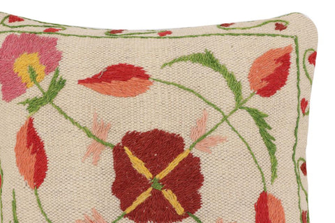 handmade Traditional Pillow Beige Red Hand-Woven SQUARE 100% WOOL Handmade pillow