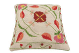 handmade Traditional Pillow Beige Red Hand-Woven SQUARE 100% WOOL Handmade pillow