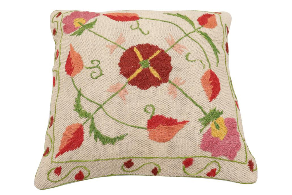 handmade Traditional Pillow Beige Red Hand-Woven SQUARE 100% WOOL Handmade pillow