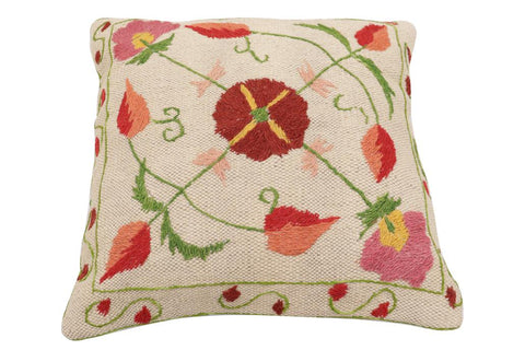 handmade Traditional Pillow Beige Red Hand-Woven SQUARE 100% WOOL Handmade pillow